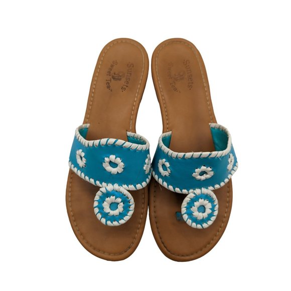Sunsets Shoes - Sunsets Sweet Tea Women's Blue Slip On Flip Flops Sandals Size 8M
